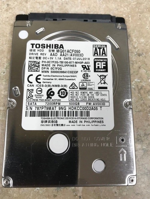 HDD Laptop Cũ Toshiba 500G 7200RPM 0C7F2G Data 2018